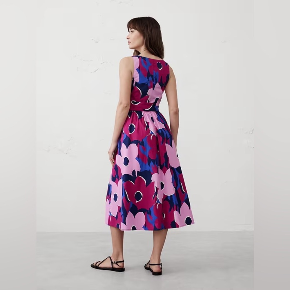 NWT! Banana Republic Purple Floral Poplin Shirred Dress - Picture 4 of 8